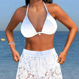Laluna® | Conjunto de bikini elegante em renda de cor sólida