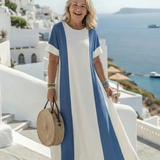 Noémie | Vestido Maxi Bicolor de Mangas Curtas