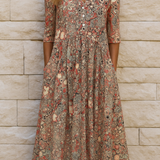 Élise | Vestido Midi com Estampa e Decote em V