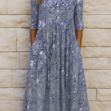 Élise | Vestido Midi com Estampa e Decote em V