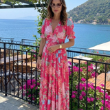Juliette | Vestido Midi Floral com Mangas Curtas e Decote em V