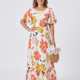 Nathalie | Vestido Maxi de Mangas Curtas com Decote Redondo