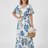Nathalie | Vestido Maxi de Mangas Curtas com Decote Redondo