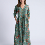 Valérie | Vestido Maxi Floral com Decote em V e Mangas 3/4