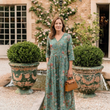 Valérie | Vestido Maxi Floral com Decote em V e Mangas 3/4