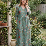 Valérie | Vestido Maxi Floral com Decote em V e Mangas 3/4
