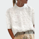 Camisa Bordada com Gola Alta