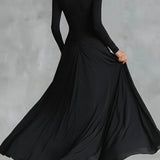 Noémie | Vestido Longo Preto com Decote Bateau e Elegante Drapeado