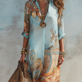 Luisa | Vestido Maxi Chemisier Estilo Mediterrâneo