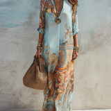 Luisa | Vestido Maxi Chemisier Estilo Mediterrâneo