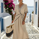 Auriane | Vestido Midi com Decote em V e Cintura Ajustada