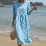 Joana - Vestido Maxi de Gola Redonda com Estampa Elegante