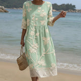 Gabi - Vestido Midi com Estampa Floral e de Folhagens
