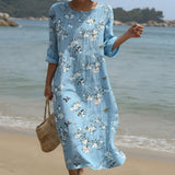 Beatriz - Vestido Maxi de Gola Redonda com Estampa Elegante