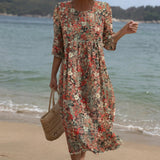 Sara - Vestido Maxi de Gola Redonda com Estampa Floral
