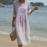 Carla - Vestido Maxi com Gola Redonda e Estampa