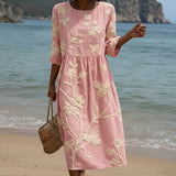 Paula - Vestido Midi com Estampa de Folhagens e Flores