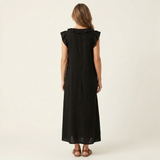 Josette | Maxi Vestido de Linho com Detalhes em Renda em V