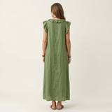 Josette | Maxi Vestido de Linho com Detalhes em Renda em V
