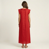 Josette | Maxi Vestido de Linho com Detalhes em Renda em V