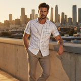 📢📢 80 % DE DESCONTO !! ⏰ Camisa de botão de corte descontraído e padrão geométrico para homem