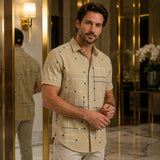 📢📢 80 % DE DESCONTO !! ⏰ Camisa de botão de corte descontraído e padrão geométrico para homem