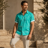 📢📢 80 % DE DESCONTO !! ⏰ Camisa de botão de corte descontraído e padrão geométrico para homem